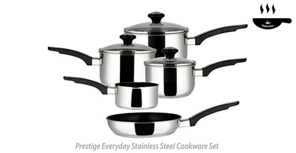 Prestige Everyday Stainless Steel Cookware Set 5 Piece Silver
